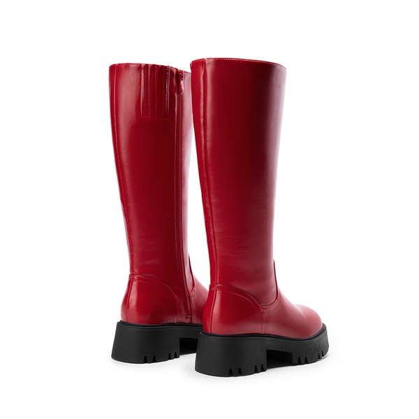 Platform Lug Sole Knee High Boots - RED - 5