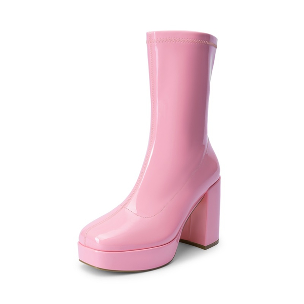 Y2K Square Toe Platform Mid-calf Boots - PINK -  0