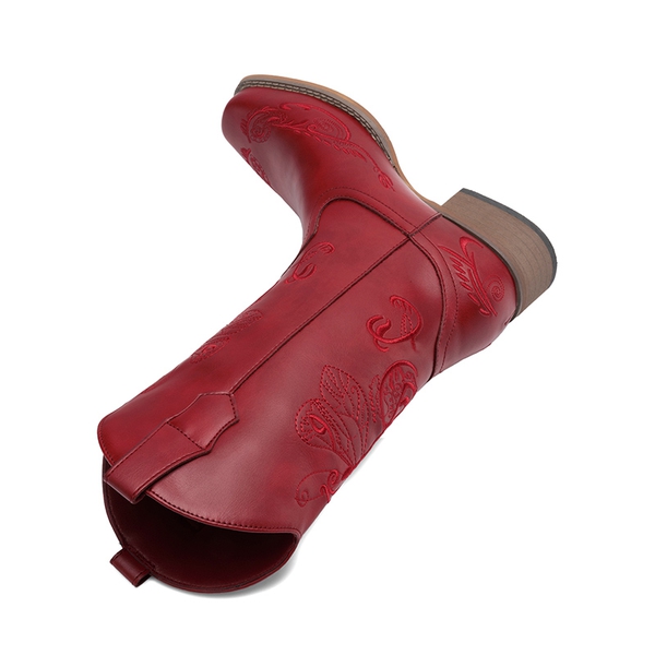  Square Toe Embroidered Cowboy Boots - RED - 1