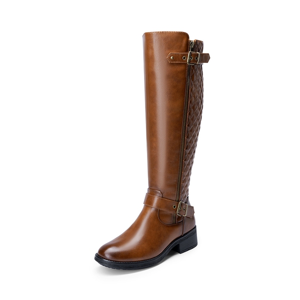 Wide Calf Knee High Riding Boots - TAN -  0