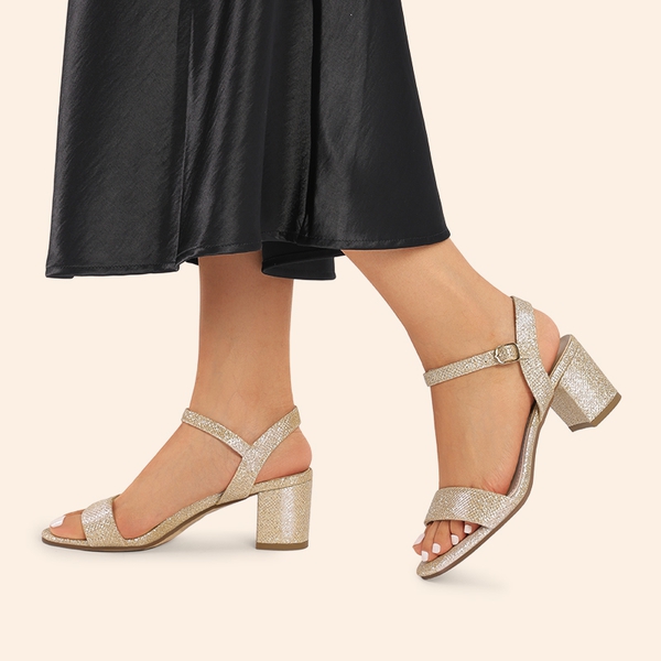 Women’s Wide-Toe Single-Strap Block Heel Sandals - GOLD - 7