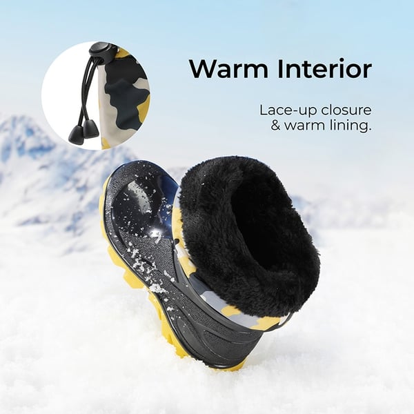 Kids’ Camo Waterproof Winter Snow Boots - YELLOW/BLACK - 1