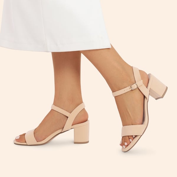 Women’s Wide-Toe Single-Strap Block Heel Sandals - NUDE - 7