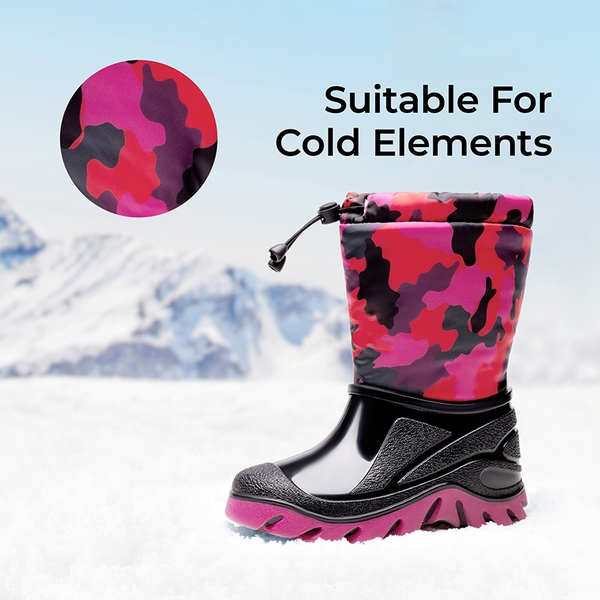 Kids’ Camo Waterproof Winter Snow Boots - RED/BLACK - 3