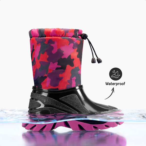 Kids’ Camo Waterproof Winter Snow Boots - RED/BLACK - 4