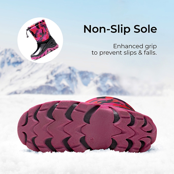 Kids’ Camo Waterproof Winter Snow Boots - RED/BLACK - 2