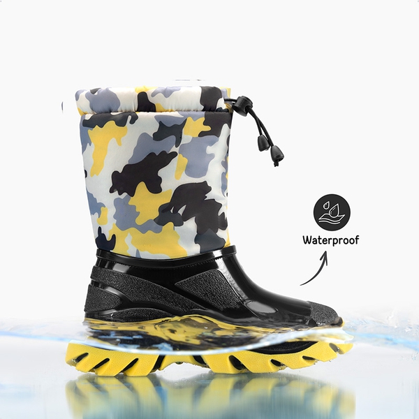 Kids’ Camo Waterproof Winter Snow Boots - YELLOW/BLACK - 4