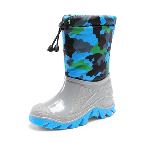 Kids’ Camo Waterproof Winter Snow Boots - BLUE/GRAY -  0