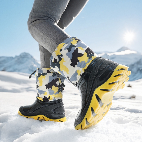 Kids’ Camo Waterproof Winter Snow Boots - YELLOW/BLACK - 5