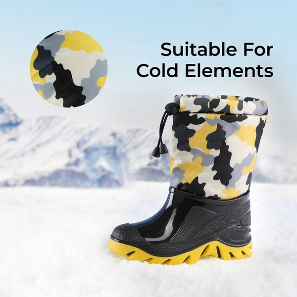 Kids’ Camo Waterproof Winter Snow Boots - YELLOW/BLACK - 3