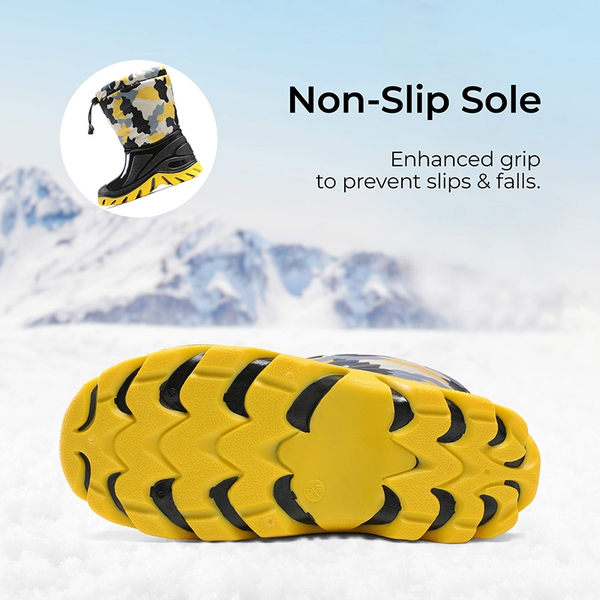 Kids’ Camo Waterproof Winter Snow Boots - YELLOW/BLACK - 2