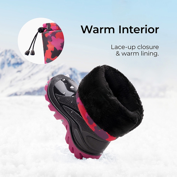 Kids’ Camo Waterproof Winter Snow Boots - RED/BLACK - 1