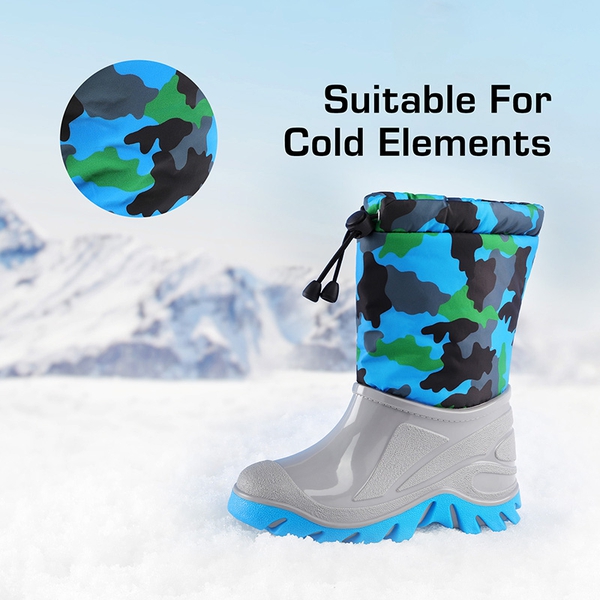 Kids’ Camo Waterproof Winter Snow Boots - BLUE/GRAY - 3