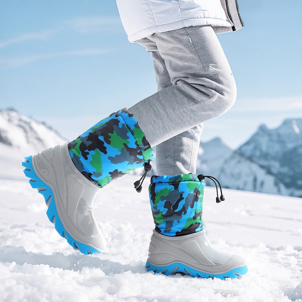 Kids’ Camo Waterproof Winter Snow Boots - BLUE/GRAY - 5