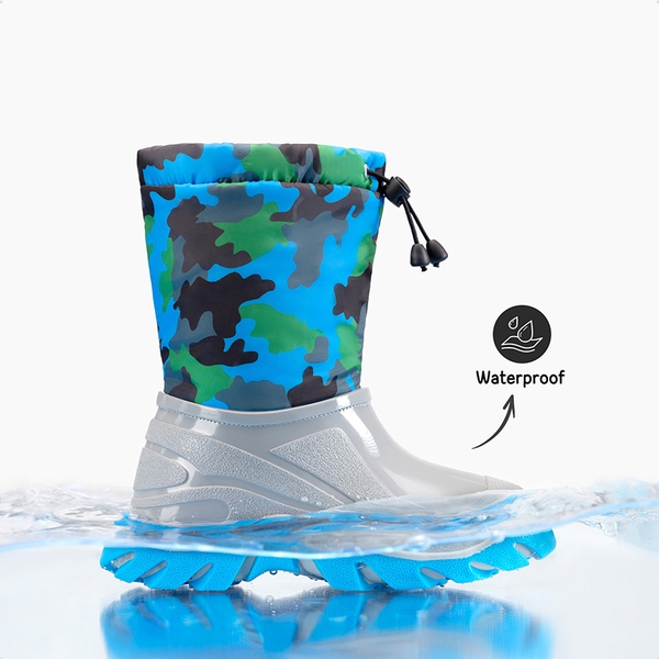 Kids’ Camo Waterproof Winter Snow Boots - BLUE/GRAY - 4