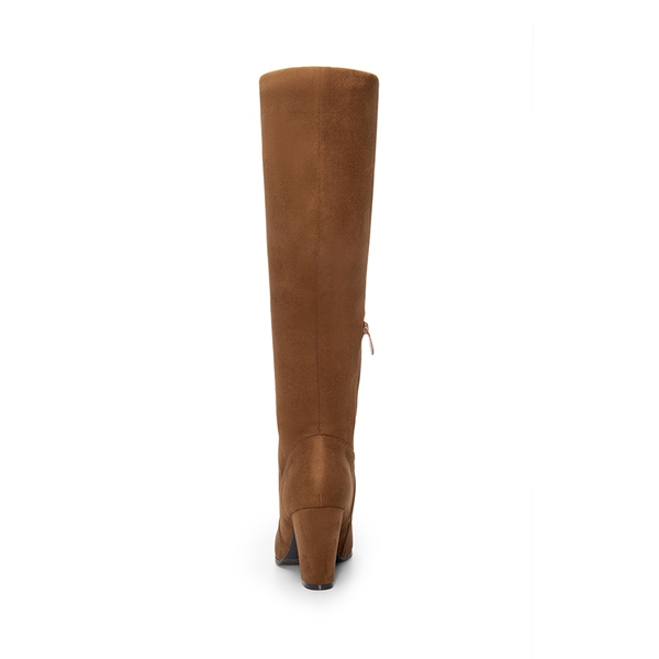 Round-Toe Chunky Heel Knee High Boots - BROWN-SUEDE - 5