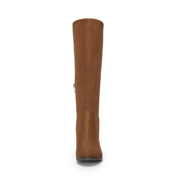 Round-Toe Chunky Heel Knee High Boots - BROWN-SUEDE - 6