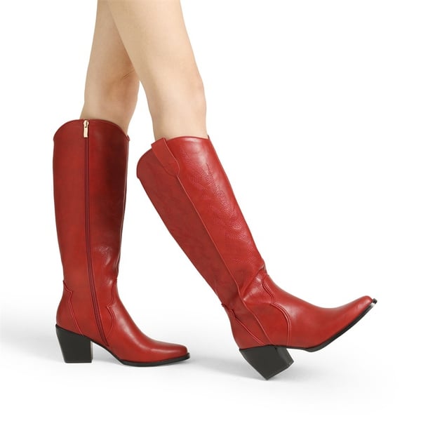 Wide Fit Cowgirl Knee High Boots - RED - 1