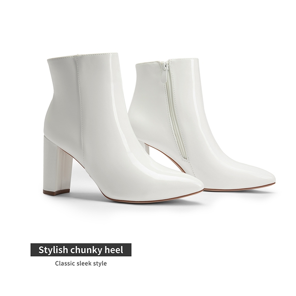 Sianna Chunky High Heel Ankle Booties - WHITE-PAT - 3