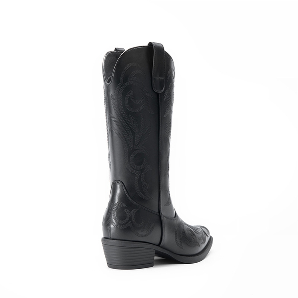Square-toe Mid-Calf Cowgirl Boots - ALL BLACK - 4