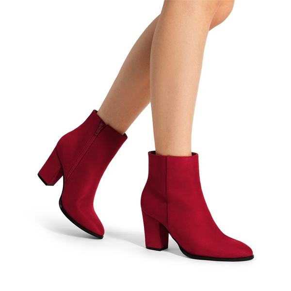 Pointed Toe Chunky Heel Ankle Boots - RED - 1
