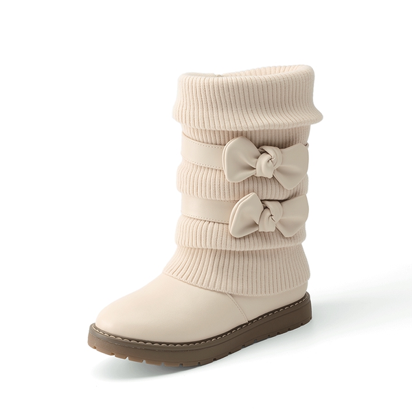Mid Calf Faux Fur Lined Girls Snow Boots - APRICOT -  0