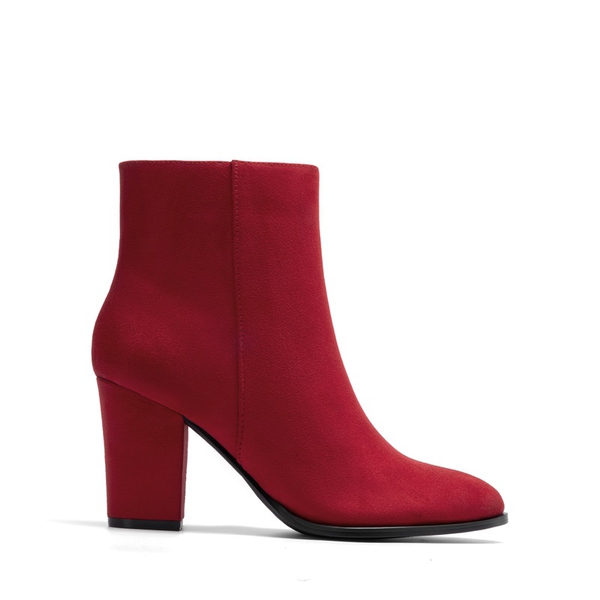 Pointed Toe Chunky Heel Ankle Boots - RED - 4