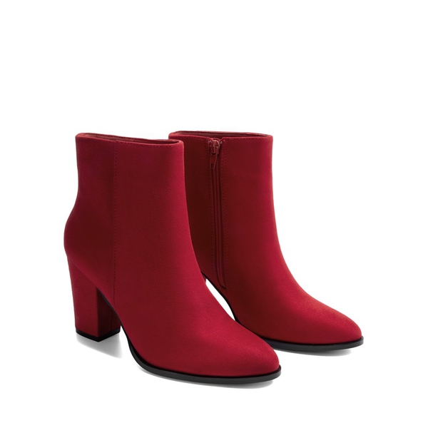 Pointed Toe Chunky Heel Ankle Boots - RED - 3