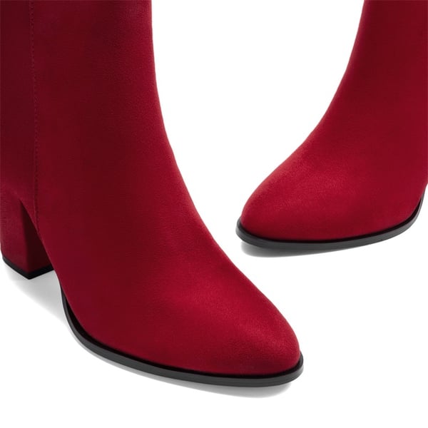 Pointed Toe Chunky Heel Ankle Boots - RED - 5