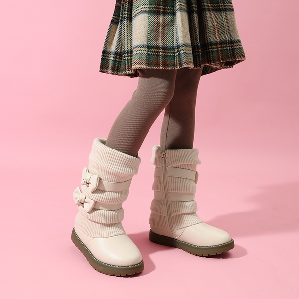 Mid Calf Faux Fur Lined Girls Snow Boots - APRICOT - 4