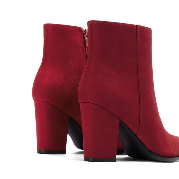 Pointed Toe Chunky Heel Ankle Boots - RED - 2