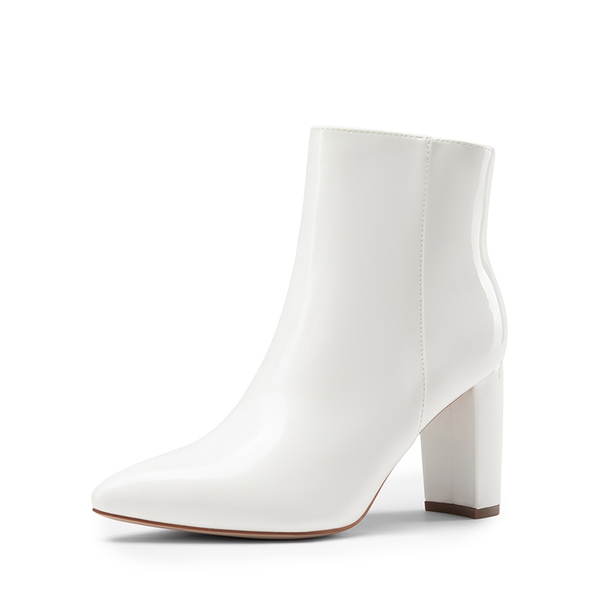 Sianna Chunky High Heel Ankle Booties - WHITE-PAT -  0