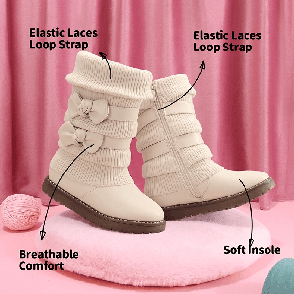 Mid Calf Faux Fur Lined Girls Snow Boots - APRICOT - 3