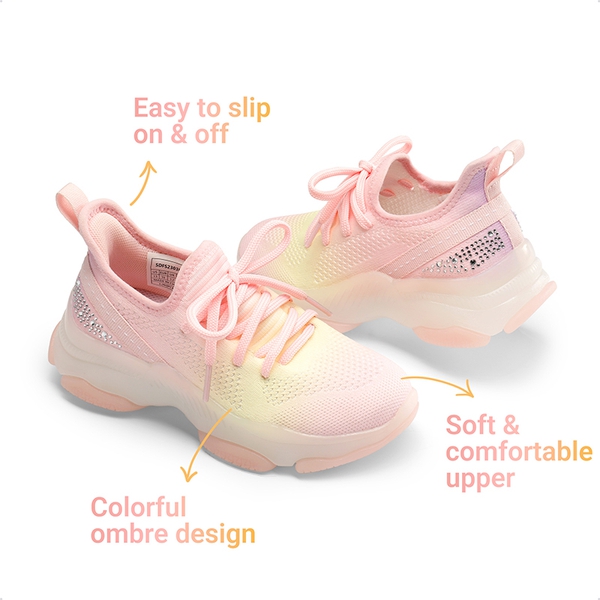 [Sparkle Pop] Kids Jelly Sole Lightweight Slip-On Sneakers - RAINBOW  PINK - 4