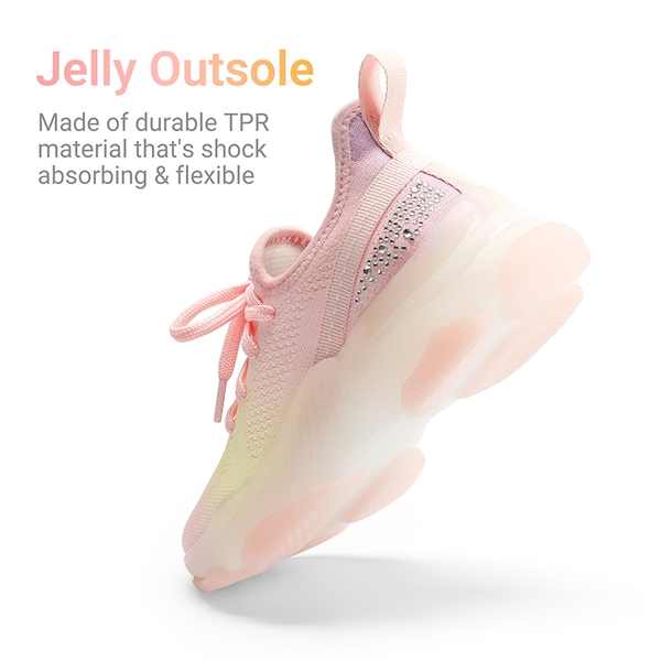 [Sparkle Pop] Kids Jelly Sole Lightweight Slip-On Sneakers - RAINBOW  PINK - 3