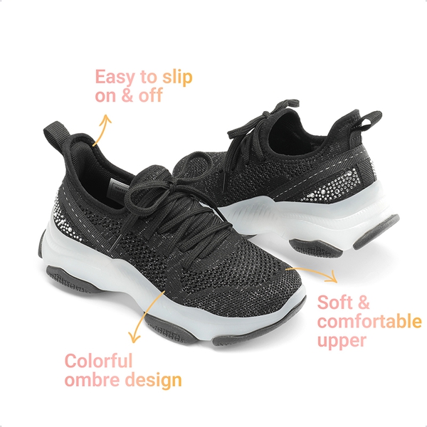 [Sparkle Pop] Kids Jelly Sole Lightweight Slip-On Sneakers - BLACK - 4