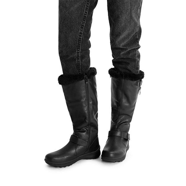Women’s Faux Fur Lined Knee-High Boots - BLACK/PU - 6