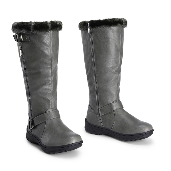 Women’s Faux Fur Lined Knee-High Boots - GREY/PU - 3