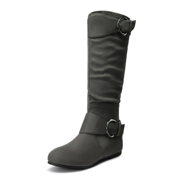Low Heel Knee High Boots - GREY SUEDE -  0