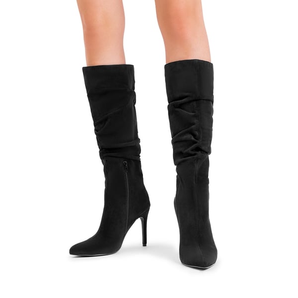 Women’s Slouch Stiletto Knee-High Boots - BLACK-SUEDE - 6