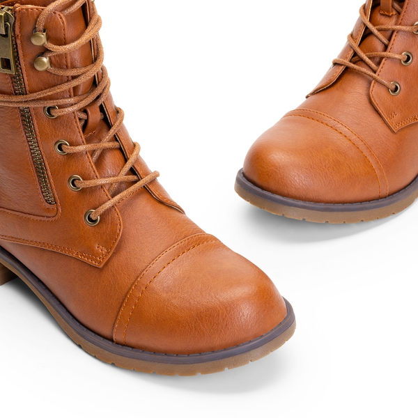 Women’s Knit-Cuff Moto Ankle Boots - CAMEL - 4