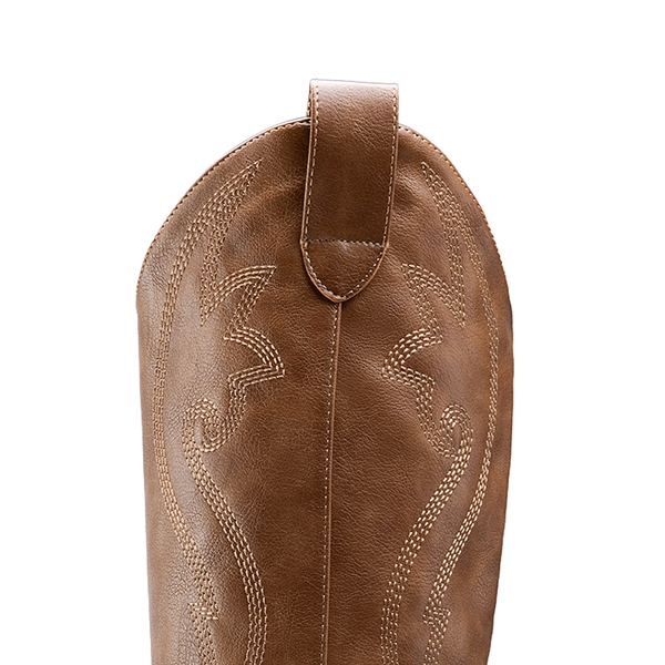  Pointed Toe Embroidered Cowboy Boots - LIGHT BROWN - 2