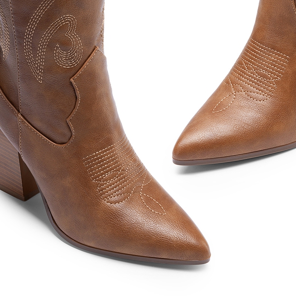 Pointed Toe Embroidered Cowboy Boots - LIGHT BROWN - 4