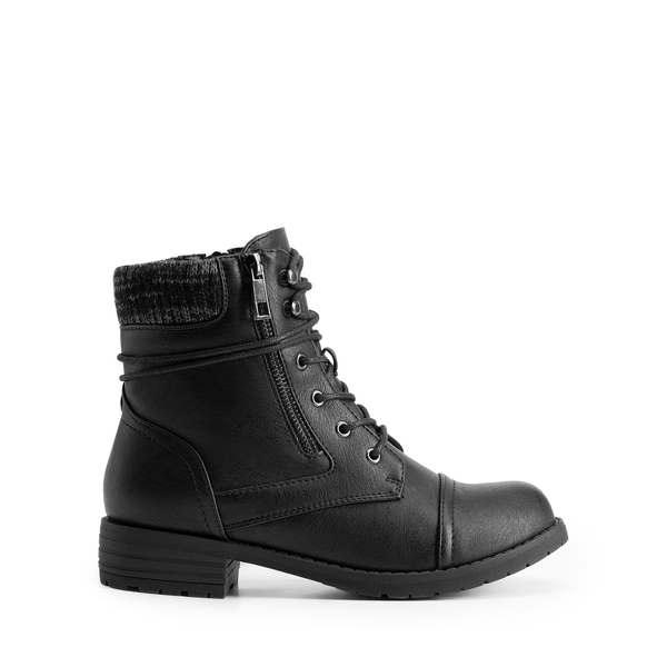 Women’s Knit-Cuff Moto Ankle Boots - BLACK - 1