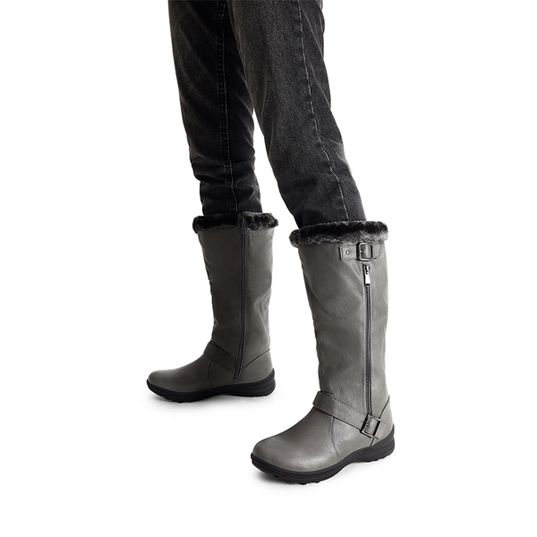 Women’s Faux Fur Lined Knee-High Boots - GREY/PU - 7