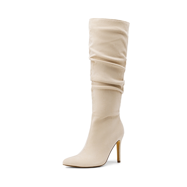 Women’s Slouch Stiletto Knee-High Boots - BEIGE-SUEDE -  0