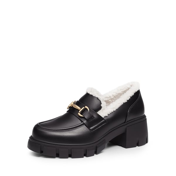 Chunky Slip-On Loafers - BLACK-FURRY -  0