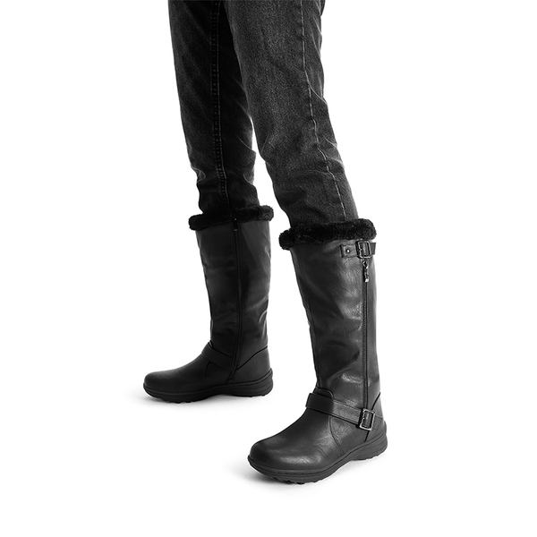 Women’s Faux Fur Lined Knee-High Boots - BLACK/PU - 7