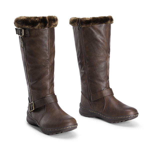 Women’s Faux Fur Lined Knee-High Boots - BROWN/PU - 3