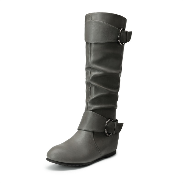 Low Heel Knee High Boots - GREY -  0